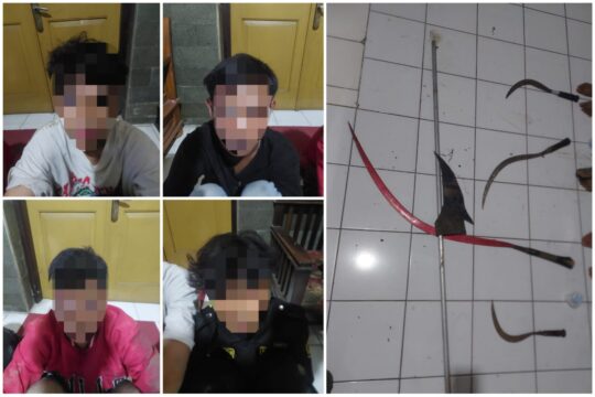 Tim Patroli Raimas Macan Kumbang 852 Polresta Cirebon Amankan 4 Pemuda yang Membawa Sajam