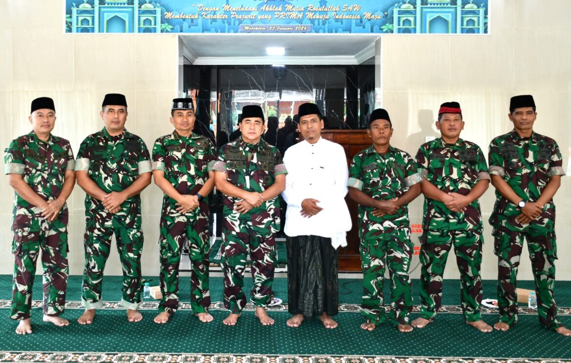 Kodim 0815/Mojokerto Peringati Isra’ Mi’raj 1447 H/2026 M di Masjid Roudhotul Iman Korem 082/CPYJ