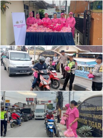 Polsek Tigaraksa Bersama Bhayangkari Ranting Gelar Program Kapolresta Tangerang “Bakso Urat” Berbagi Takjil