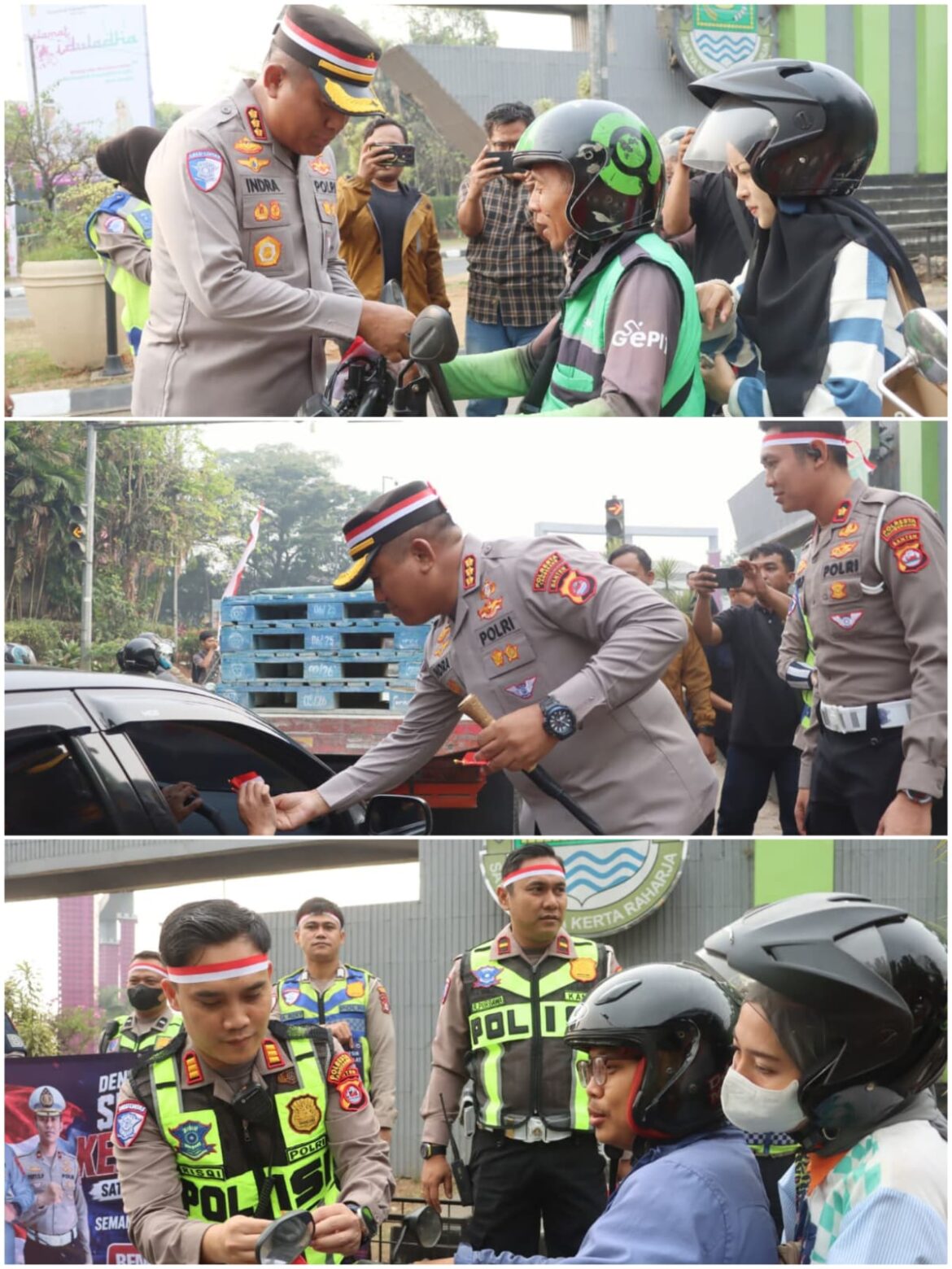 Jelang Hari Kemerdekaan, Polresta Tangerang Bagikan Bendera Merah Putih ke Pengendara