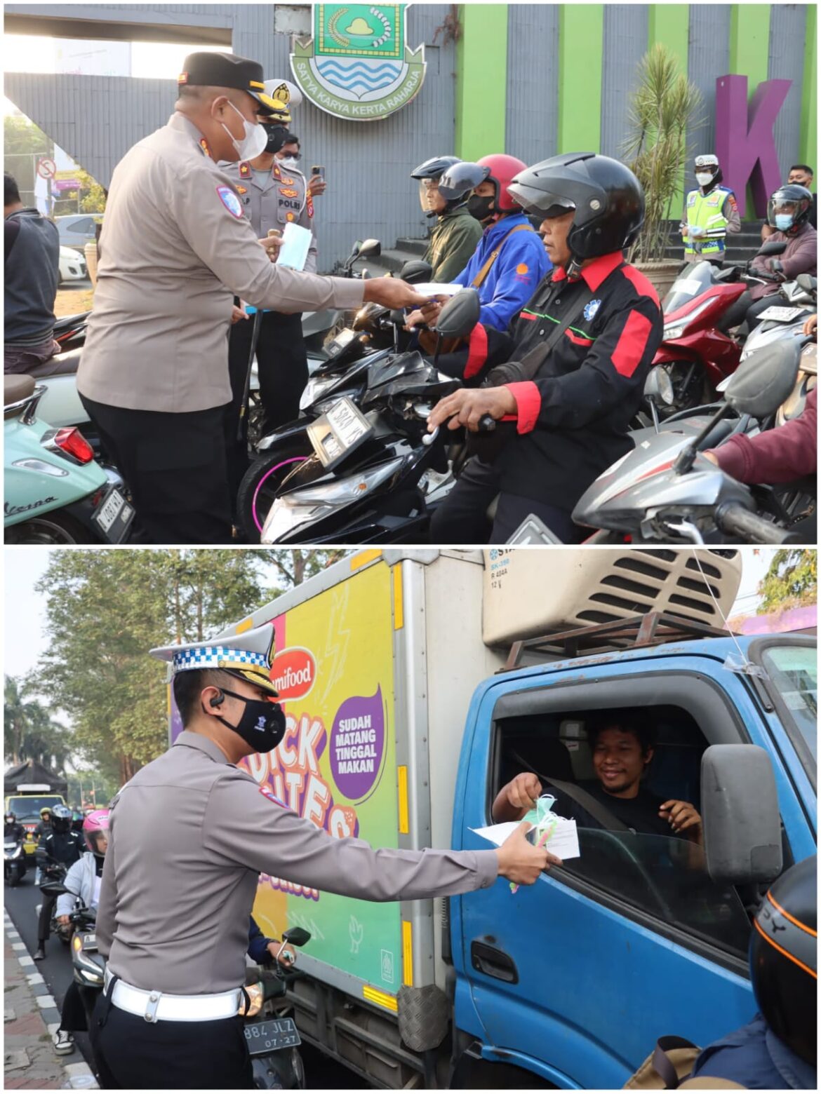 Antisipasi Dampak Abu Vulkanik GAK, Polresta Tangerang dan Polsek Jajaran Bagikan Masker ke Pengguna Jalan
