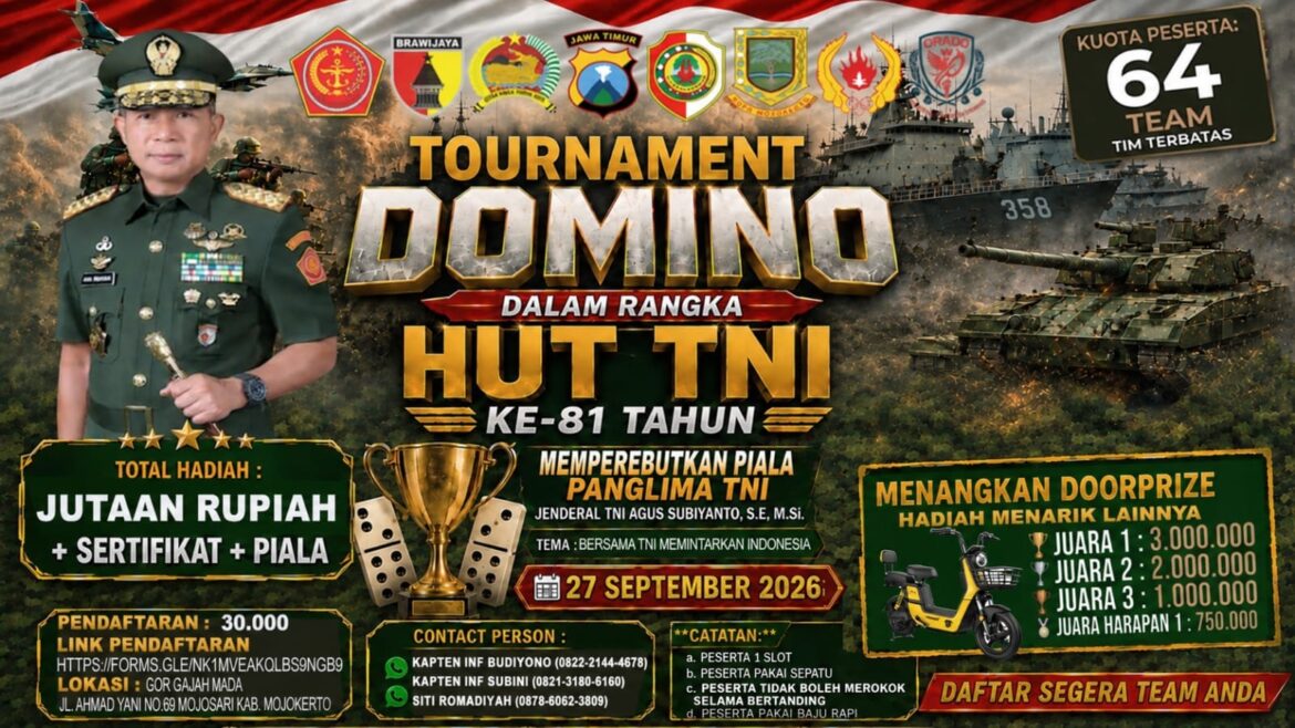 Semarak HUT ke-81 TNI, Kodim 0815/Mojokerto Gelar Tournament Domino Rebutkan Piala Panglima TNI